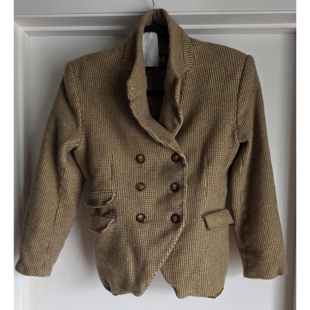 Escada Margaretha Ley Blazer Houndstooth Tan Brown Long Sleeve Classic Jacket